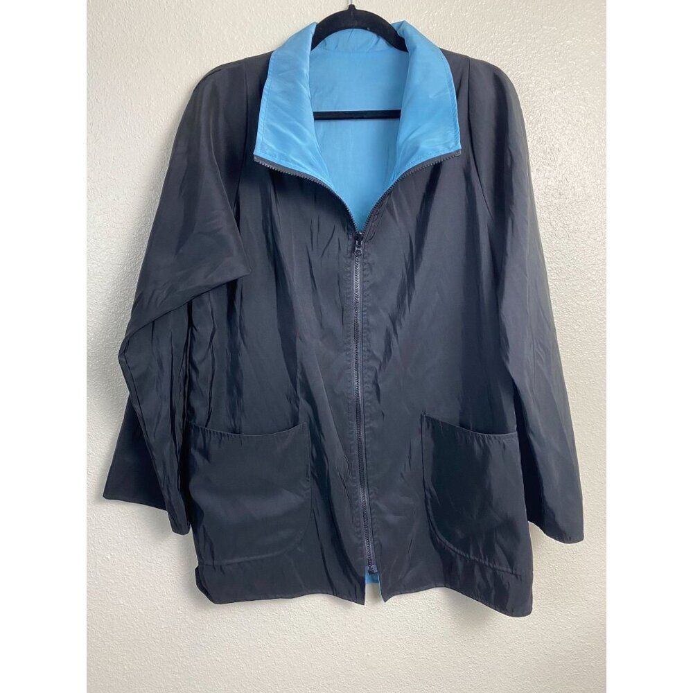 MARALYCE FERREE Women's Reversible Windbreaker Rain Jacket Black Blue‎ Size XS